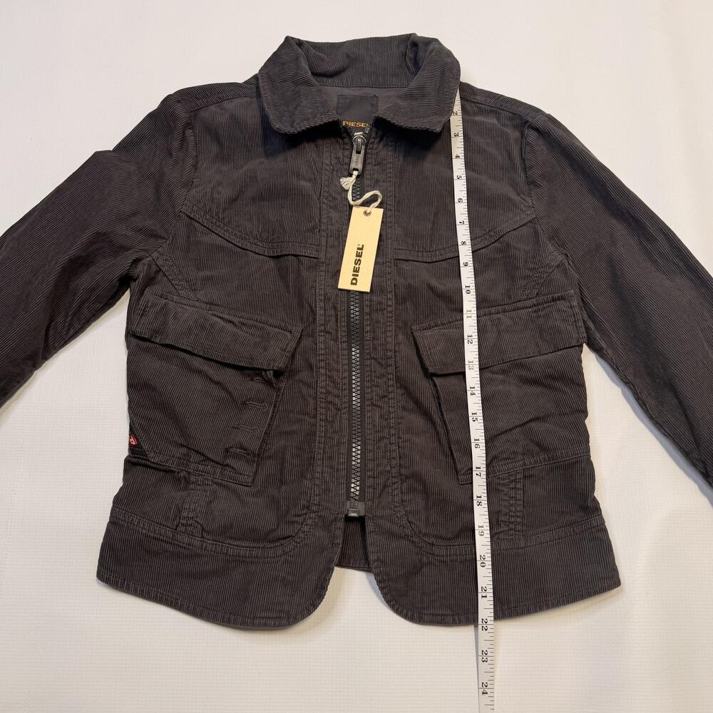 Diesel Jacket Womens Medium Gray Corduroy Full Zip Utility Pockets Short Fitted - Picture 4 of 13